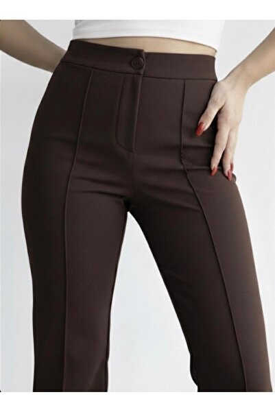 glanour Women's Brown High Waist Slimming Lycra Flared Pants
