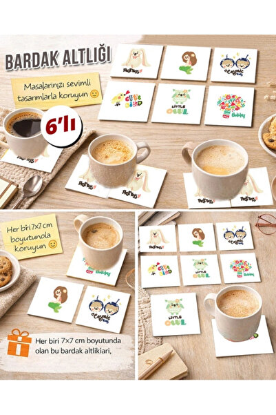 Reysa Tasarım Cute Animals 7X7 – Set of 6 Decorative Square Design