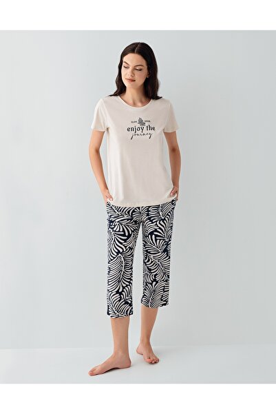 Arnetta Women's Modal/Cotton Saks Blue/Stone Color Short Sleeve Capri Pajamas...