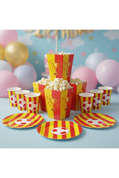 Umamiçe Yellow Red Party Set – 8-Piece Corn Box + 8-Piece Plate and Cup Set