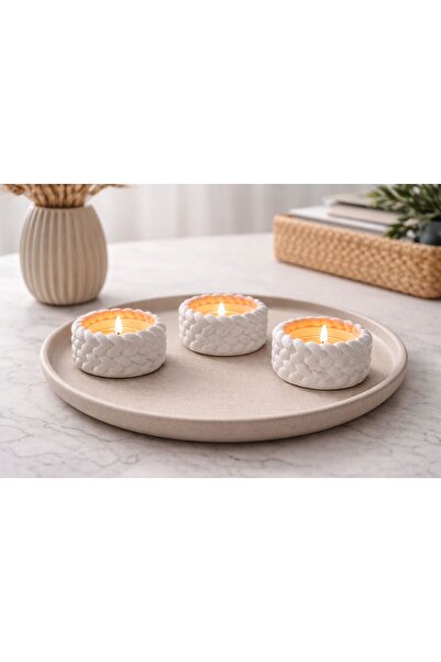 Lineva El Yapımı Dekoratif Mumluk 3’lü Set – Beton Mumluk Ev & Masa Dekoru