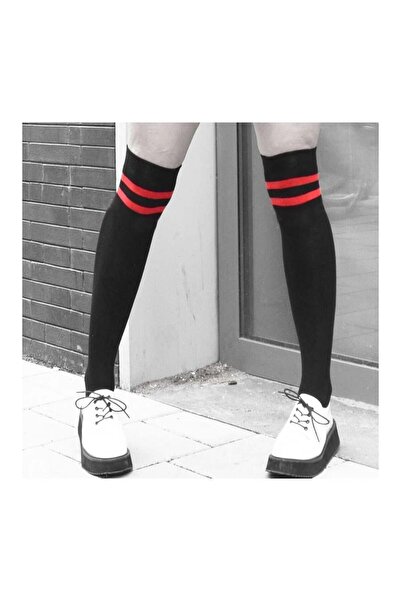 harmony factory Old School Red Black Knee Socks Women Gothic Y2K Punk