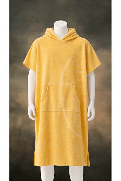 Asva Home Hardal Sarısı Kapüşonlu Plaj Pançosu Unisex Yetişkin Bornoz Havlu-d...