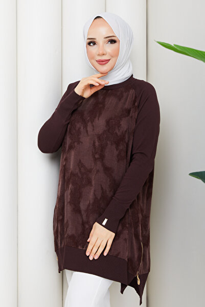 Pamuk Butik Women's Brush Patterned Silk Kupra Tunic