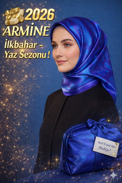 Armine 100% Sura Pure Silk Blue - Navy Blue Scarf 90X90 New Season 2026 Sprin...