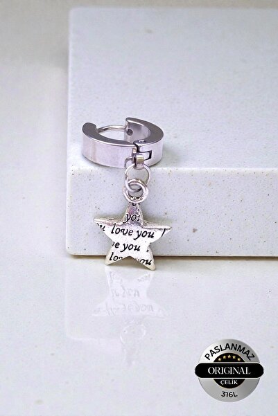 Lynare Perforated I Love You Star Model Dangle 316L Steel Unisex Earrings (1 ...