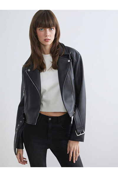 LC Waikiki Rmz Gi̇yi̇m Farkiyla Shirt Roba Collar Women's Leather Look Jacket