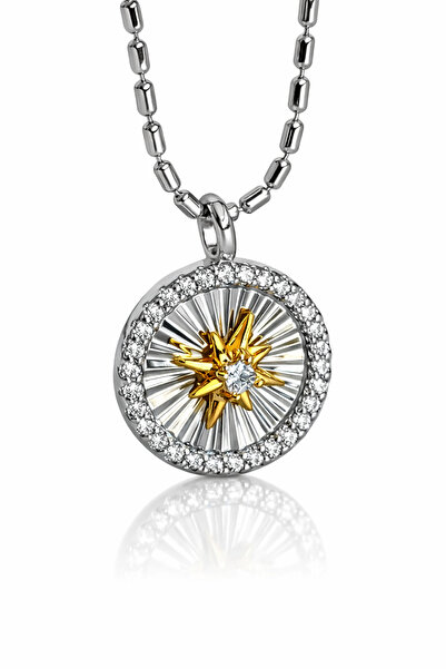 Sense of Atelier قلادة نسائية من أسترا كومباس هالو جولد آند سيلفر ستون ستار