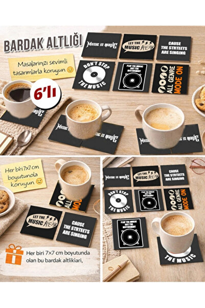Reysa Tasarım Music Themed 8 7X7 – Set of 6 Decorative Square Design