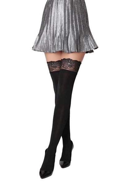 harmony factory Black Lace Opaque over Knee Socks Women Gothic Y2K Punk