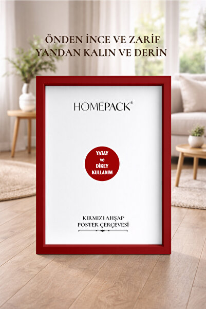 HOMEPACK Kalın 20x30 Kırmızı Çerçeveli Poster Çerçeve, Boş Çerçeve, Kalın Çer...