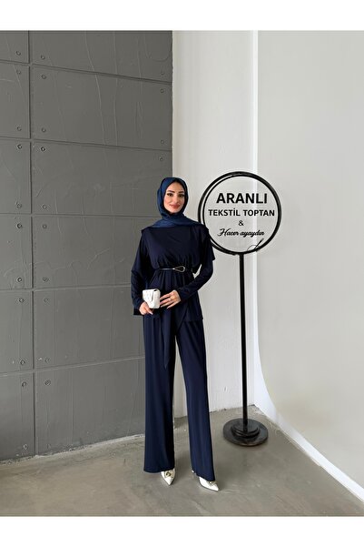 Aranlı tekstil Asimetrik Parçalı Kuşaklı Sandy İkili Takım