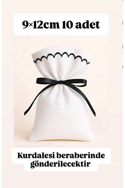 ALASEREN 10 ADET 9×12 CM SİYAH NAKIŞLI HAM BEZ KESE ÇOK AMAÇLI BEZ POŞET