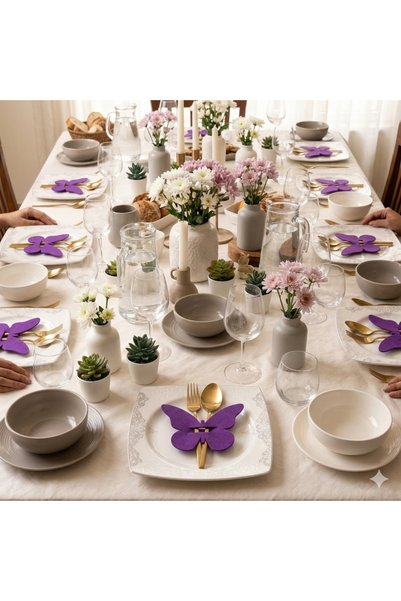 rosfloa rf 4-Piece Purple Butterfly Felt Napkin Holder & Fork Spoon Holder Presentation Set – Gift for the Event Table