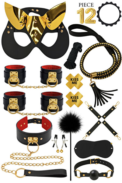 Fantezi Aksesuar Set-12 Parça Set Siyah Gold Kırmızı