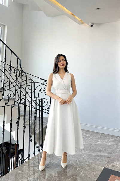 NURGENC Elena Kloş Etek Kolsuz Maxi Elbise