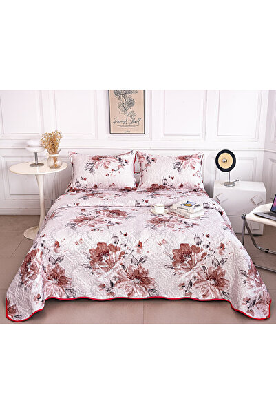 FIONNA.RO Double-Sided Quilted Cotton Blanket - Brick Flowers