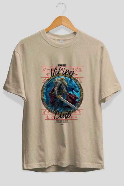 Ankhises Tyr Front Printed Beige Oversize T-Shirt Men's Women's Cotton Crew N...