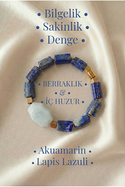 Nill Taşş Akuamarin & Lapis Lazuli Doğal Taş Bileklik – Bilgelik ve Huzur Ene...