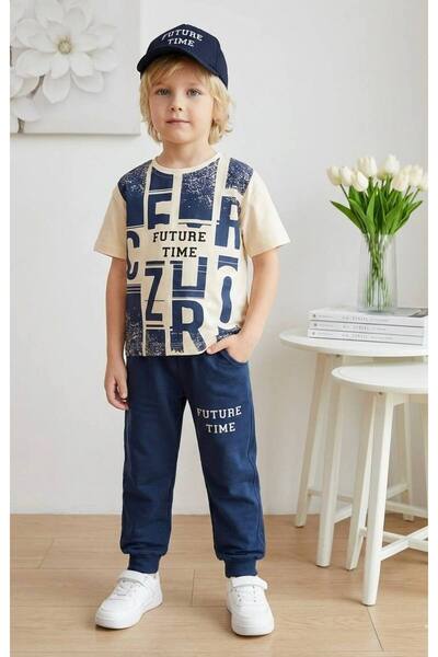 Milanlı Kids Boy's Summer Top and Bottom Set with Hat as a Gift