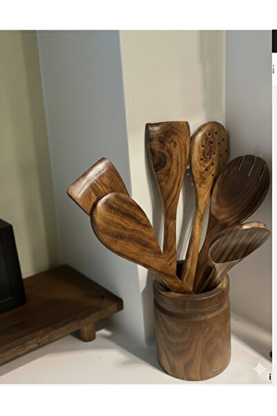 Dia Set de servire pentru bucătărie din lemn natural de salcâm, lingură și su...