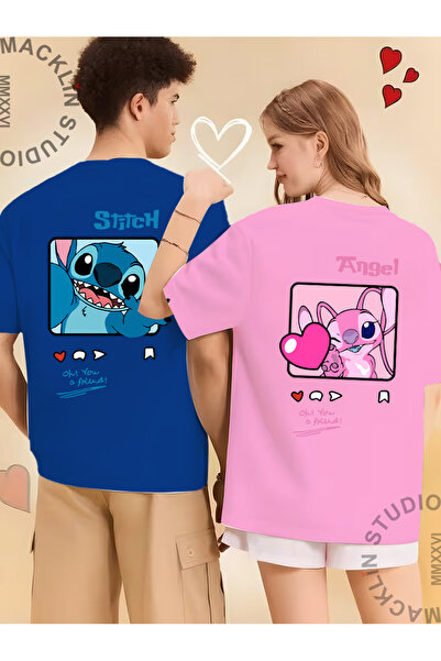 darkopia Unisex Stitch and Angel Back Printed Lover Couple Combination Design...