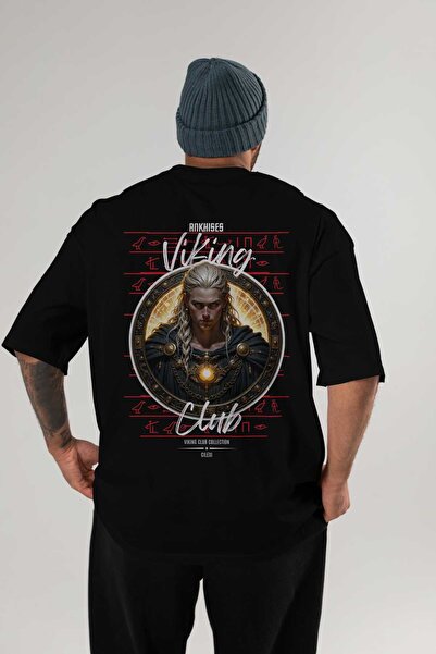 Ankhises Viking Mythology 14 Back Printed Black Oversize T-Shirt Men Women Co...