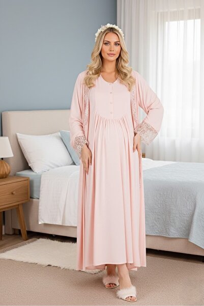 Lohussa New Season Powder Shawl Collar Long Sleeve Full Length Maternity Nigh...