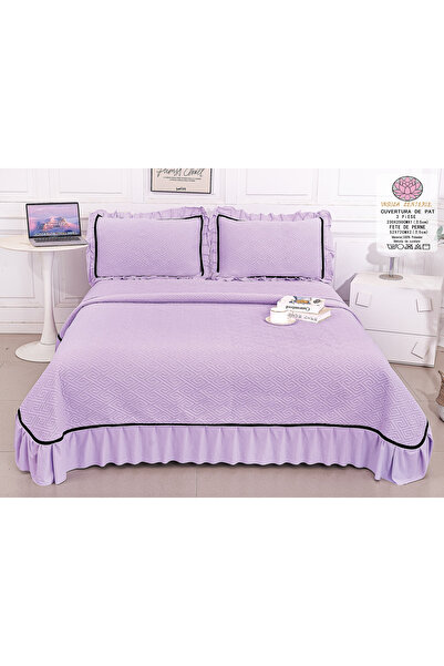 FIONNA.RO 3-Piece Velvet Quilt With Ruffles - Lilac