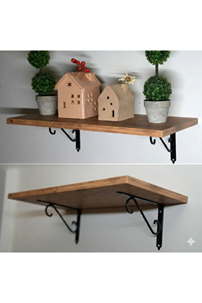 ViraHome Ferforje Ayaklı Dekoratif Ahşap Duvar Rafı