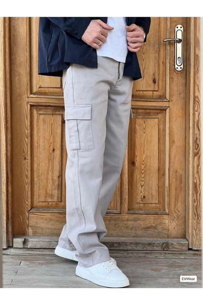 ElitWear Erkek Kargo Cepli Baggy Gabardin Beli Kemerli Pantolon