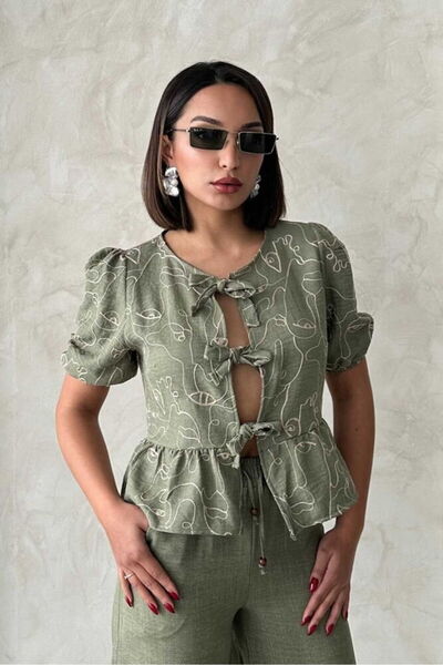 VERYMODA Önden Bağlamalı Nakışlı Bluz - Açık Haki | Gml2788