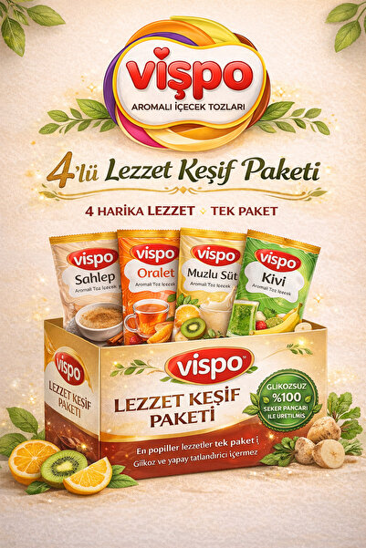 vispo Vişpo 4’lü Lezzet Keşif Paketi – Sahlep, Oralet, Muzlu Süt, Kivi – 250g...