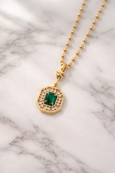 1881 STORE Emerald Stone Necklace Gold – Steel Women's Necklace, Does Not Tar...