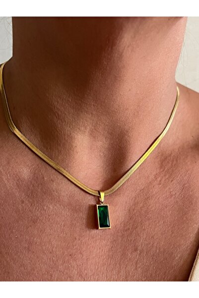 tones official Italian Steel Necklace with Green Stone