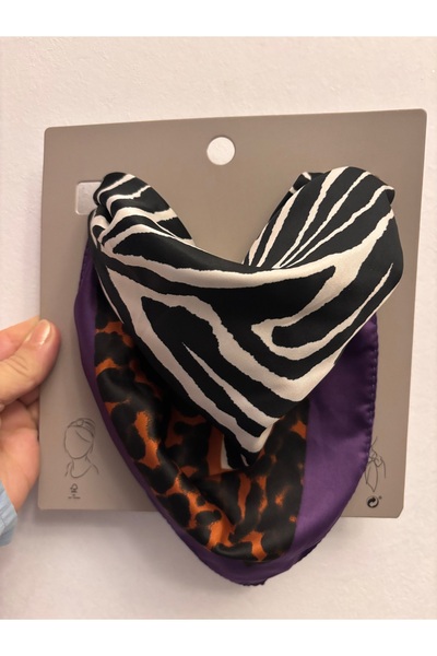 CROCUS DESIGN Eșarfă cu textură de mătase cu model zebră și leopard 50x50