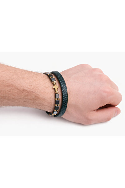 Handmade Double python Leather bracelet with blue hematite and cruciformite