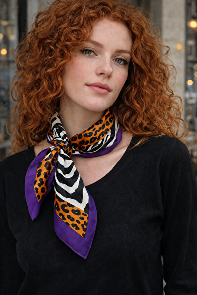 CROCUS DESIGN Zebra Leopard Pattern Silk Textured Scarf 50X50