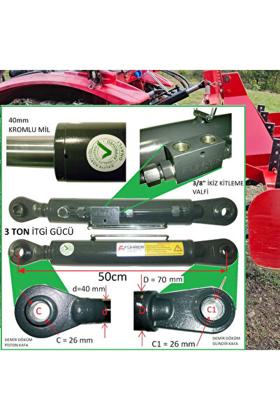 Führer 3 Ton-50cm Traktör Ortakol - Hidrolik Silinder, 3 Ton - 50cm Toplift-H...