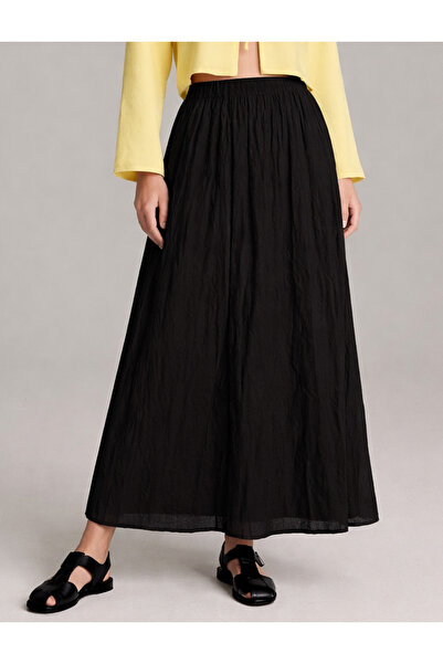 Kahra Collection Fusta lungă din țesătură neagră din voal, cu pliuri, pentru ...