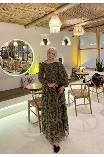 ZARERA ŞAL DESENLİ KAT KAT MAXİ ELBİSE