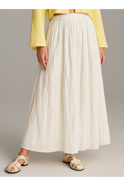 Kahra Collection Fusta lungă cu căptușeală, din țesătură albă de voile, cu as...