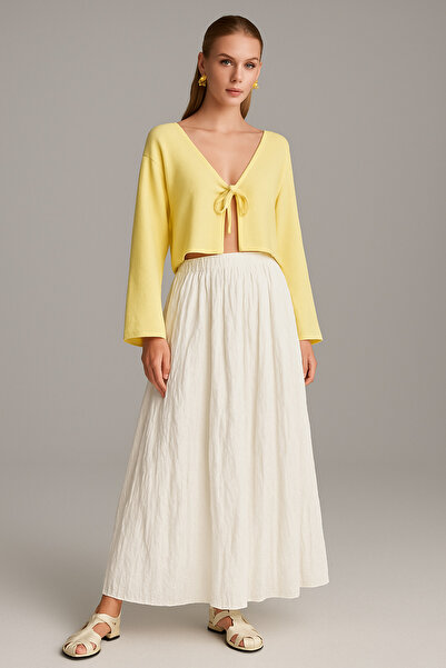 Kahra Collection Women's White Voile Fabric Crinkled Long Lined Skirt