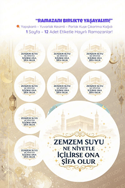 Ceres Studio Zemzem Sticker Seti 12 Adet Etiket | Yapışkanlı, Parlak Kuşe Çık...