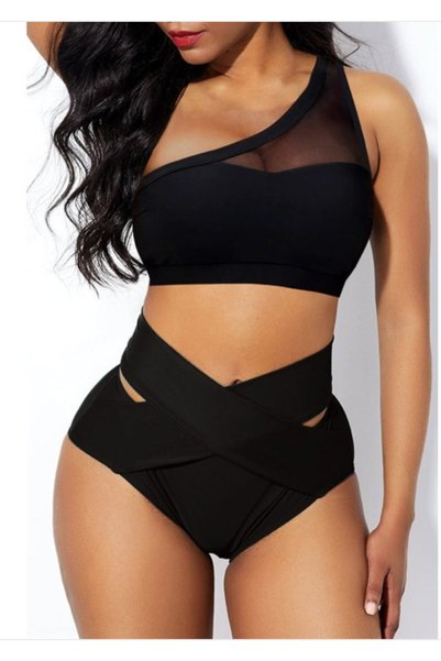 Generic Brand Women's Black High-Waisted Tulle Detailed Bra Panty Set – Lace,...