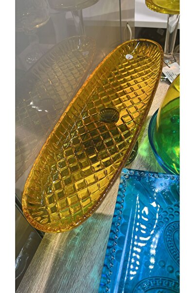 hediye Esterhomedecor Colorful Glass Oval Serving Dish with Stand