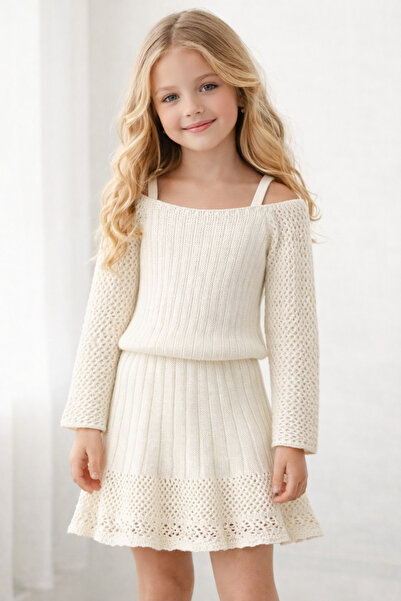 TREND NATURAL Girl's 100% Cotton Knitwear Skirt Blouse Set Powder Ecru Black ...