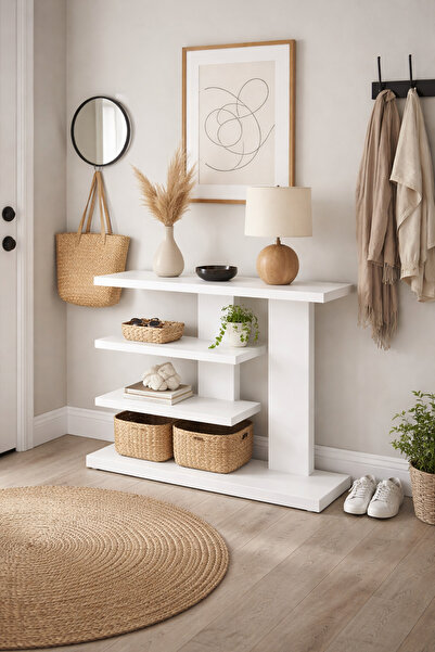 KORVEA Çok Amaçlı Modern Raf Ünitesi Beyaz Salon Antre Ofis Mutfak Banyo