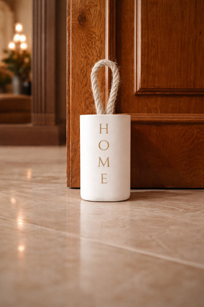 mythos Decorative Door Stopper Weight 2.5 kg Home Text Detailed White