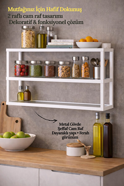 tino furniture Nivo Metal Camlı Duvar Rafı - Mutfak, Banyo ve Yatak Odası İçi...